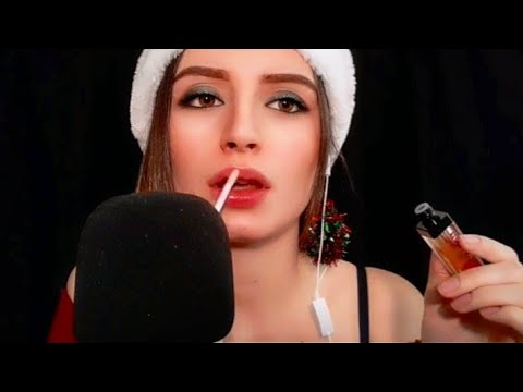 ASMR 🎅 Upclose Inaudible Whispering | Lipgloss Application | Mouth Sounds 👄