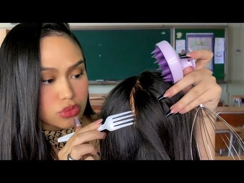 ASMR Weird Girl In Class Gives U Scalp Massage, Scratch, Check + Face Massage (OBSESSED W/ Ur Hair)