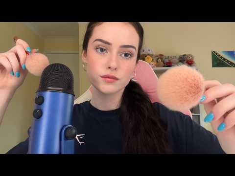 ASMR brushing your face & the mic, rambling & mouth sounds 🫐