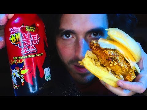 ASMR Ramen Crusted FIRE SAUCE Pork Sandwich ! * NO TALKING * | Nomnomsammieboy