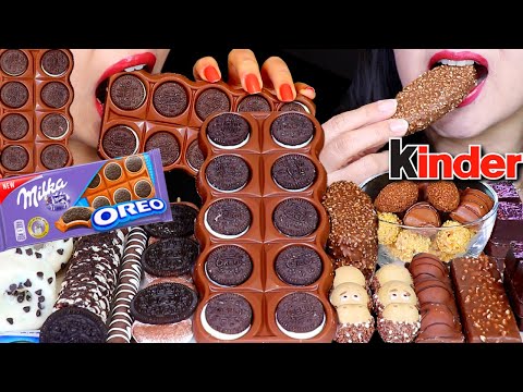 ASMR GIANT MILKA OREO CHOCOLATE BAR, KINDER MAXI KING, HAPPY HIPPO, MARSHMALLOW DONUTS, PRETZELS 먹방