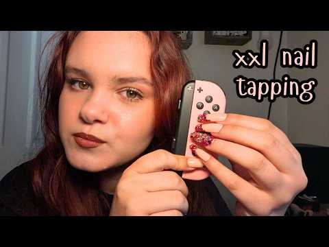 XXL bedazzled nail tapping, scratching, switch controller, camera tapping, tingly ASMR 🎮