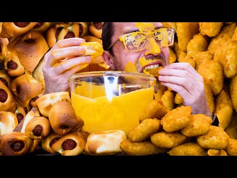 ASMR CHEESE SAUCE BAGEL DOGS & MOZZARELLA STICKS * MUKBANG NO TALKING * NOMNOMSAMMIEBOY