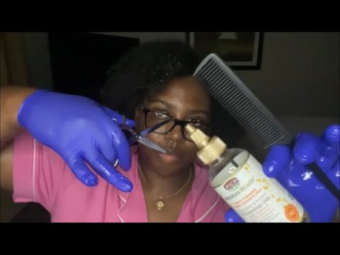 Asmr | Tingly Invisible Haircut with Gloves (Clipping, Combing, Oil Massage) 💆🏾‍♀️