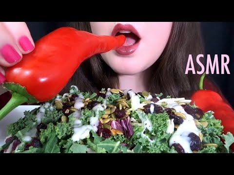 ASMR Sweet Kale Salad, Sparkling Lemonade, Red Peppers | CRISPY CRUNCHY Eating Sounds