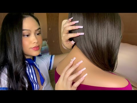 ASMR First Class Flight Attendant Gives U Scalp & Back Scratch | Personal Attention RP, light gum