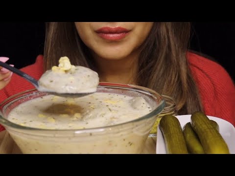 ASMR CREAMY YOGHURT SOUP BULGUR DUMPLINGS EGGS PICKLES MUKBANG no talking CREMA ASMR #asmr #mukbang