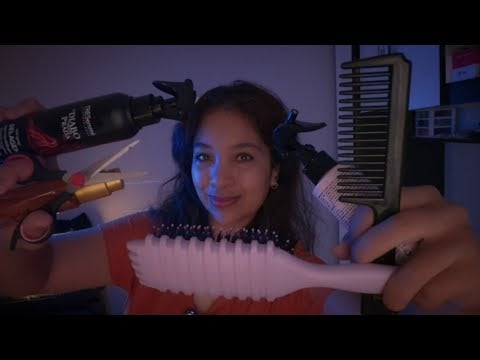 ASMR ✂️🪮 Corte de cabelo em camadas, franja, pente com toques na tela, escovação, secador, chapinha