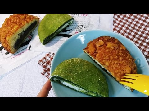 ASMR: cream cheese bread 빵장수단팥빵 이팅사운드 입소리 근접 먹방 soboru red bean& green tea eating sounds mukbang