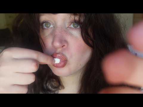 touching your face with intense gum eating sounds (ASMR, hand movements, mirrored touching, tracing)