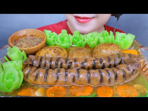 ASMR ELEPHANT SEA CUMCUMBER WITH OYSTER SAUCE , EATING SOUNDS | LINH-ASMR