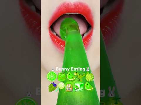 asmr green emoji food eating sounds (sped up)