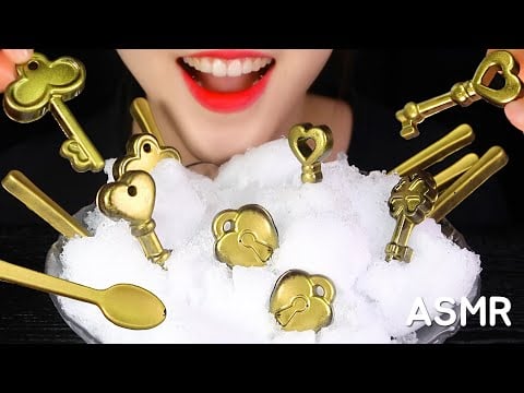EDIBLE SNOW ASMR EDIBLE SPOON ASMR EDIBLE KEYS, FROZEN CHOCOLATE EATING ASMR NO TALKING