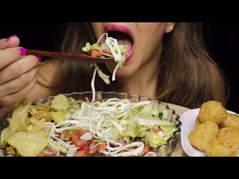 ASMR SOUR POMEGRANATE SALAD CHEESE BALLS CHIPS CRUNCHY MUKBANG CREMA ASMR #asmr #mukbang #salad