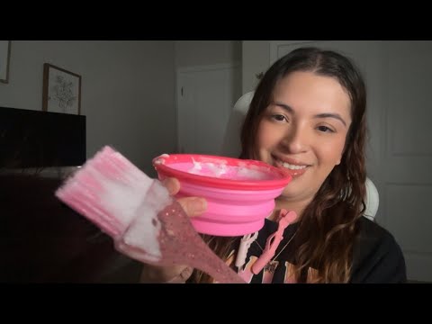 ASMR| Hairdresser Roleplay RP- Dying your hair brown  & styling it (Curling & Hair clipping)