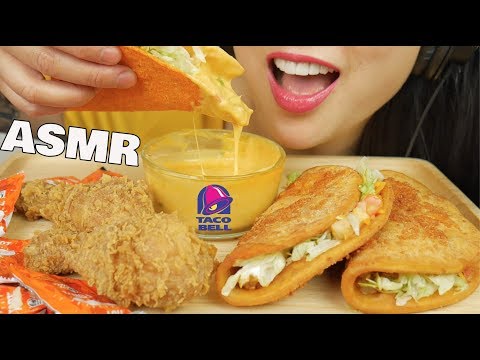 ASMR TACO BELL & KFC FRIED CHICKEN with CHEESE SAUCE (EATING SOUNDS) | SAS-ASMR