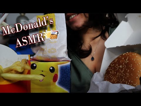 🍔ASMR MCDONALDS🍔- HAPPY MEAL, NUGGETS, CHEESY STARS , POKEMON PACK *Almost No Talking Mukbang*