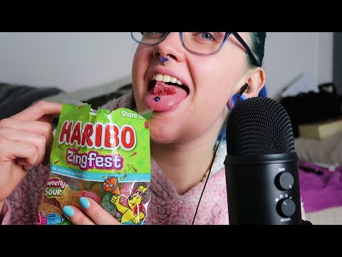 ASMR Gummy Candy Eating (Crinkles, Close Up Chewy Mouth Sounds, Whispers)