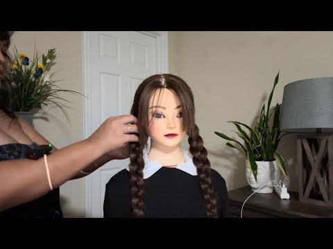 WEDNESDAY ADDAMS Braided Hair & Makeup Tutorial | ASMR | 2 Hairstyles, Hairstyling,Finishing Touches