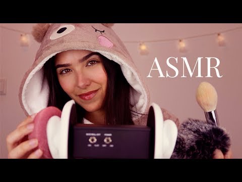 ASMR Brain Melting: 3DIO tingles (Konjac sponge, Ear massage, Ear tapping, Oil, Fluffy ears..)