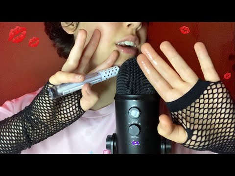 [ASMR] Beijinhos grudentos e selinhos melados de gloss no mic 💋