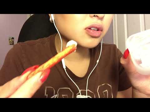Asmr | mukbang hot fries with cream cheese CRUNCHY