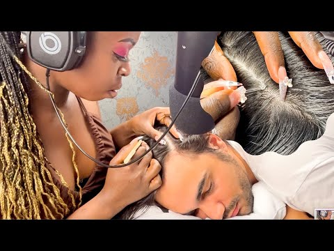 ASMR | DEEP SLEEEP SESSION Running the comb thru his hair 😮‍💨 | parting | brushing | picking.
