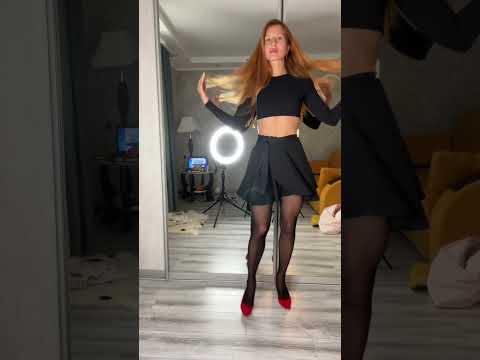 Satin skirt, satin top, black pantyhose, red heels #satindress #pantyhose #satinskirts #nylon