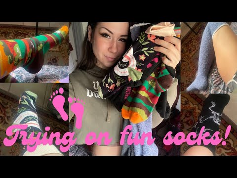 Asmr SHEIN sock try-on haul. Cute, fun crew socks, thigh high socks. Soft spoken, fabric sounds