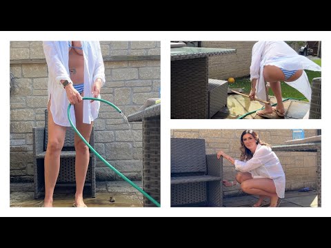 Garden Chores 4K Bikini Cleaning Clean With Me Sweeping Scrubbing The Patio