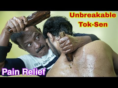 The Unbreakable Tok Sen Massage Therapy | Wooden Hammer ASMR Massage By Big Eyes Barber