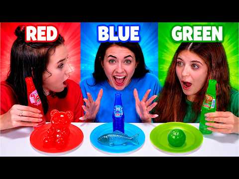 ASMR Red VS Green VS Blue Gummy Jelly Candy Race Compilation