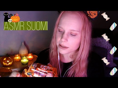 ASMR SUOMI🧡🖤halloween candy eating and triggers🍬