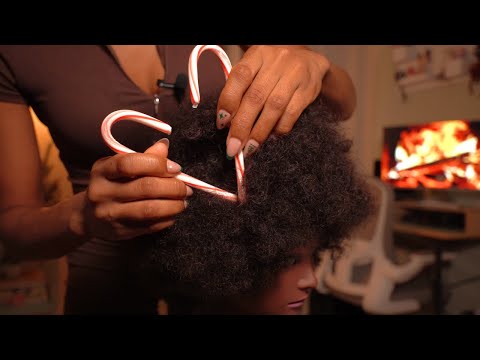 ASMR | Tingly Candy Cane Scalp Check 🍭 on Afro Hair (whispered)