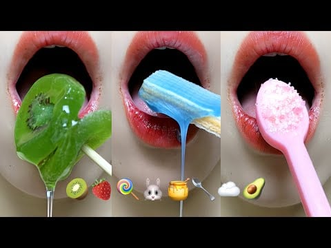 Asmr Eating Honey Chocolate Gummy Jelly Wax Candy Emoji Food 🥝🍯🍓