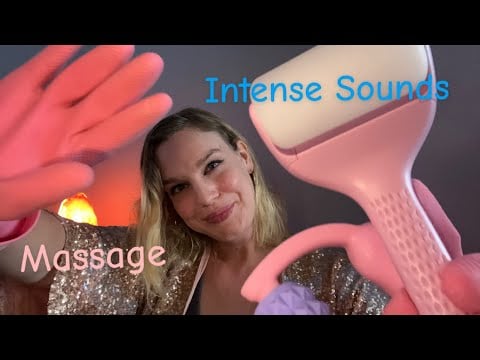 [ASMR] Fast & Aggressive Neck/Shoulders/Chest Massage With Pink Rubber Gloves And Rollers