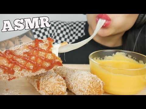 ASMR MOZZARELLA CORN DOG + CHEESE SAUCE (SATISFYING CHEESE PULL) EATING SOUNDS NO TALKING | SAS-ASMR