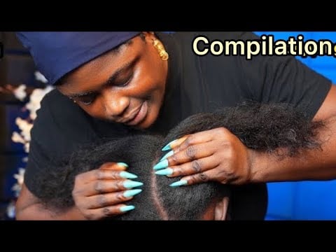 Asmr✨FocusedHair Parting, scalp greasing,hand picking hair crust, Deep nape massage , Ear cleaning