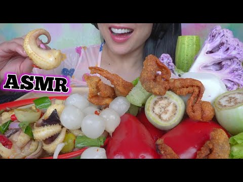 ASMR SPICY SQUID SALAD *FRESH VEGGIES (CRUNCHY EATING SOUNDS) LIGHT WHISPERS | SAS-ASMR