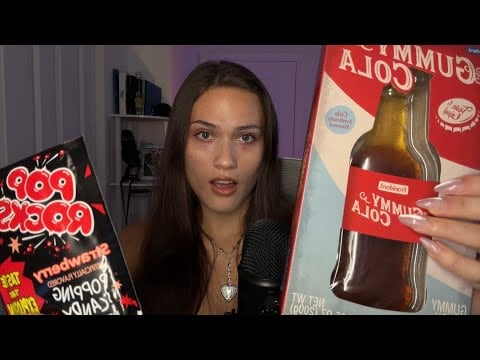Eating ASMR Candies (GIANT Cola Gummy, PopRocks, & Rock Candy)