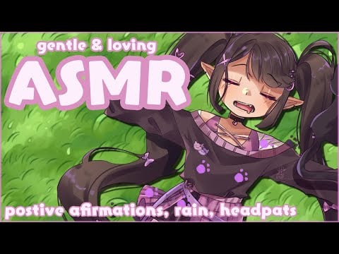ASMR 2 HOURS whispered positive affirmations and headpats ♡ Rain ambience ♡  Fluffy mic 🎀  Kissing 🌷