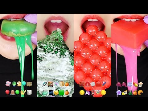 48MINUTES VERTICAL EMOJI MUKBANG ASMR FOR SLEEP, OOZE TUBE CANDY, HONEYCOMB EATING SOUND ASMR 💚