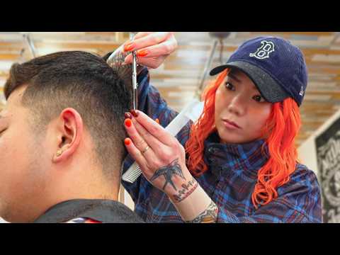 💈(ASMR) Super Relaxing Haircut - Professional Scissor Cut by Japanese Lady Barber - Sleep Inducing