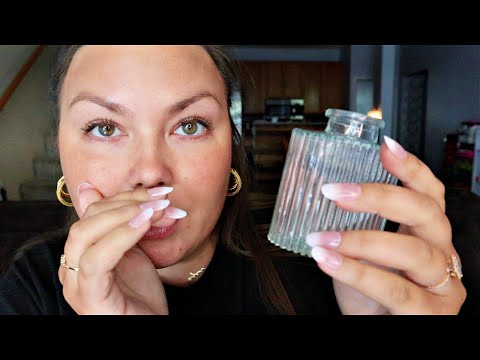 asmr/ glass tapping with tingly whispers💎🫠😴 (rambling, textured scratching, finger flutters)