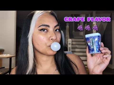 ASMR Chewing Ice Breaker Cube Gum , Grape Flavor , Small Bubbles