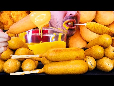 1 HOUR ASMR EATING CHEESY CORN DOGS * NO TALKING MUKBANG *