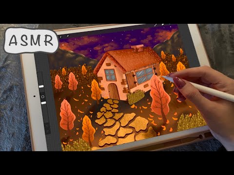 ASMR iPad Sounds - Painting a sketch in Procreate - Whispering