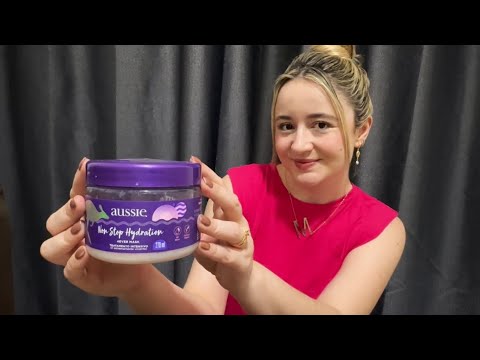 ASMR: MOSTRANDO MEUS PRODUTOS DE CABELO MASCANDO CHICLETE