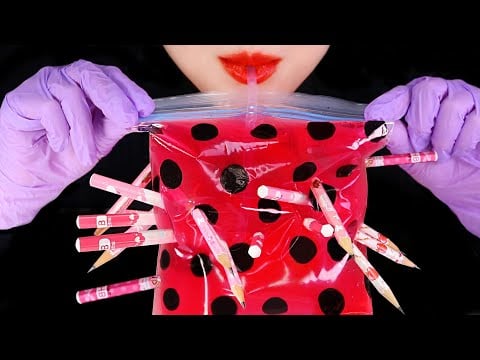 DRINKING SOUNDS ASMR INTERESTING WATER DRINKING ASMR LEAK PROOF BAG WITH PENCIL