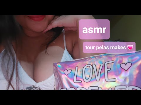 asmr | tour pelas minhas maquiagens (tapping,toques na tela e sons de bocas molhados)